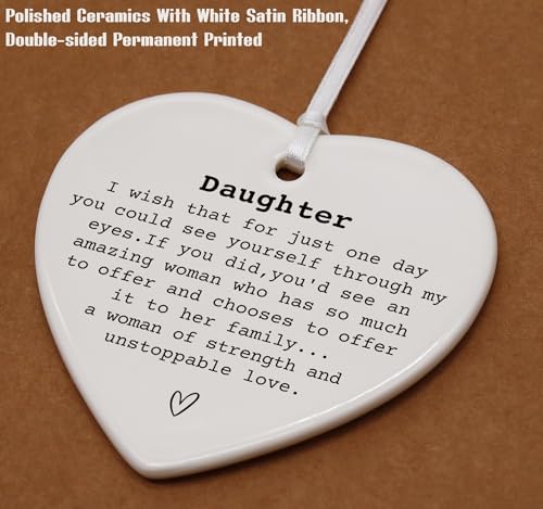 Daughter Incentive From Mom - Heart Shaped Ornament Reminder I Love You Forever - Motivational and Encouraging Gift for Birthday, Graduation