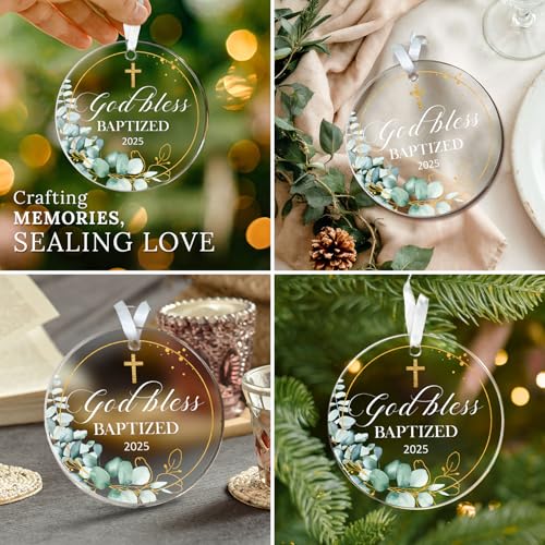 HEXMOZ God Bless Baptized Ornament 2025 - Christian Easter Baptism Gifts for Boys, Girls, Adults - Cross Christening Gift for Baby Boy Girl Godson Goddaughter - Acrylic Christmas Keepsake Decoration