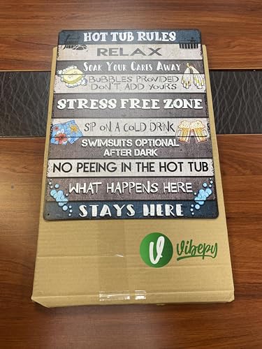 All Over Printed Hot Tub Rules Metal Sign 12x16 Inches, Hot Tub Accessories, Funny Rules Decorations Sign, Outdoor Wall Art Accessories
