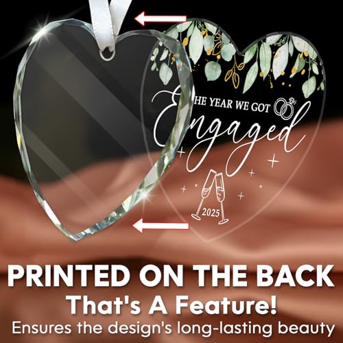 HEXMOZ Engagement Gifts for Couples - Engagement Gifts for Newly Engaged Couples, Bride to Be, Women, Fiance, Her - Just Engaged Gift, First Christmas Heart Shaped Glass Ornament 2025 Party Decoration