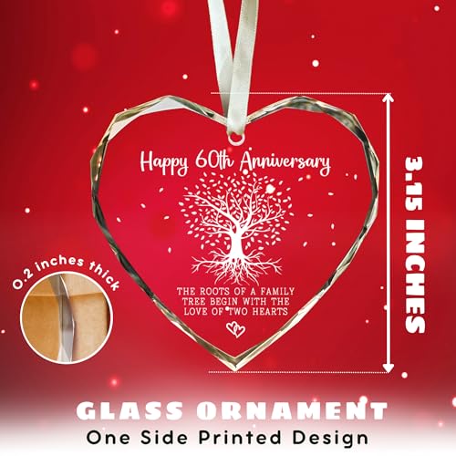Gifts for 60th Anniversary - 60th Wedding Anniversary Ornament - 60 Wedding Anniversaries Ideas, Anniversay Married Gifts - 60 Married Gift for Grandparents, Parents, Couple - Glass Ornament