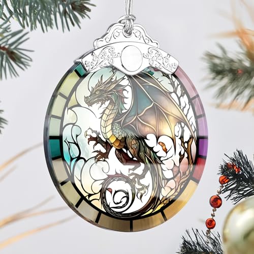 Dragon Stained Glass Ornament, Christmas Ornaments, Xmas Tree Decorations, Ornaments for Christmas Tree, Holiday Presents, Gift Exchange Ideas