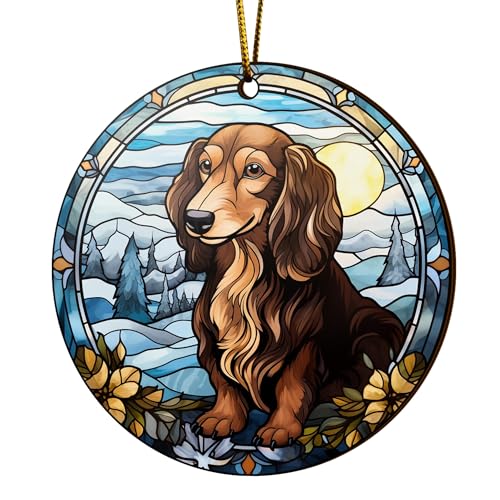2D Flat All Over Printed, Dachshund Ornaments, Dachshund Christmas Ornaments, 2 Sides 3.5" Wood Ornament, Gift for Dachshund Lover, Christmas Decorations (Ephg-52400005)