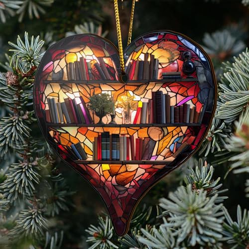 2D Flat All Over Printed, Book Ornaments, Bookshelf Christmas Ornaments, 2 Sides 3.5" Wood Ornament, Gift for Book Lover