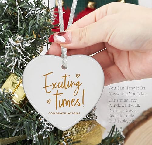 Congrats Party Decor, Exciting Times, Good Luck, You've Got This - Heart Shaped Engagement & Wedding Gift Ornament with Box