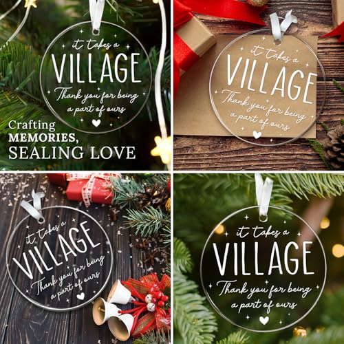 HEXMOZ Thank You Gifts for Women, Men - It Takes a Village Ornament - Teacher Ornament - Appreciation Gift for Teacher Coworker Daycare Provider Nanny Babysitter Coach - Acrylic Christmas Ornaments