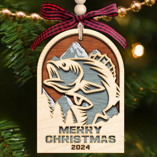 Fishing Ornament for Christmas Tree - Fish Christmas Ornaments, Fishing Ornaments 2024 - Wood Xmas Tree Ornament