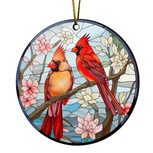 2D Flat All Over Printed, Cardinal Bird Ornaments, Red Cardinal Ornaments, Christmas Memorial Ornaments, 2 Sides 3.5" Wood Ornament, for Sympathy (Ephg-52603018)