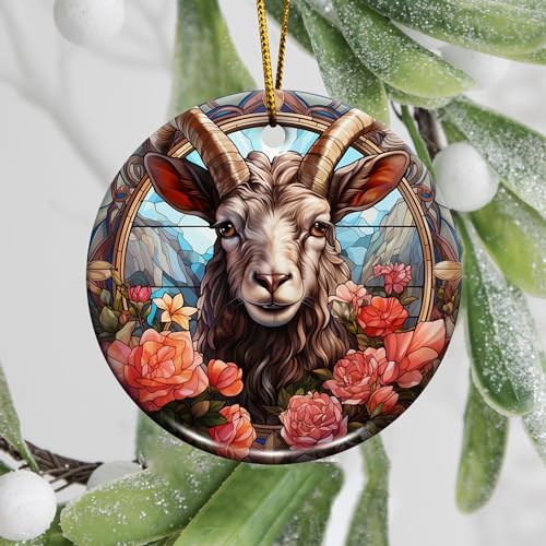 2D Flat All Over Printed, Goat Ornaments, Goat Christmas Ornaments, Goat Ceramic Ornaments, 2 Sides 2.9" Ceramic Ornaments, Gift for Farmer, Christmas Decorations (Ephg-52659004)