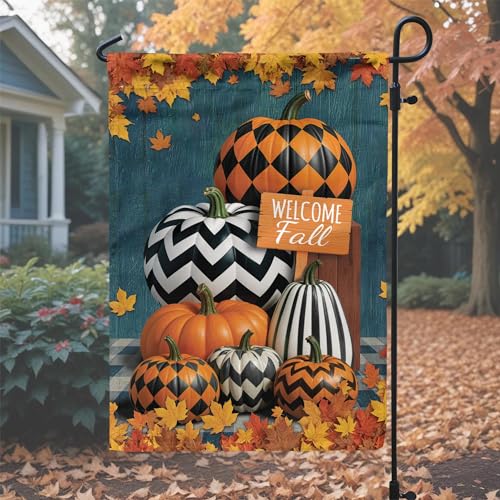 All Over Printed Fall Double Sided Garden Flags, 12x18" Garden Flag, Fall Pumpkin, Welcome Autumn Gifts