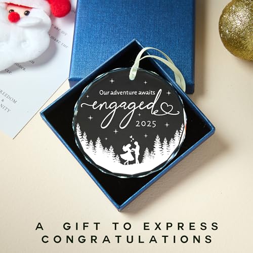 Engagement Gifts for Couples,- Engagement Gifts for Her,Women, Friends, Bride to Be Gifts, Glass Engagement Gift, First Christmas Engagement Ornaments 2025