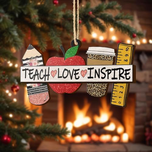 All Over Printed Teacher Christmas Ornaments Apple Pen Ornaments Christmas Tree Hanging 3.2"x3.5" 2 Layer Ornaments Gift for Teacher on Christmas, Christmas Decor