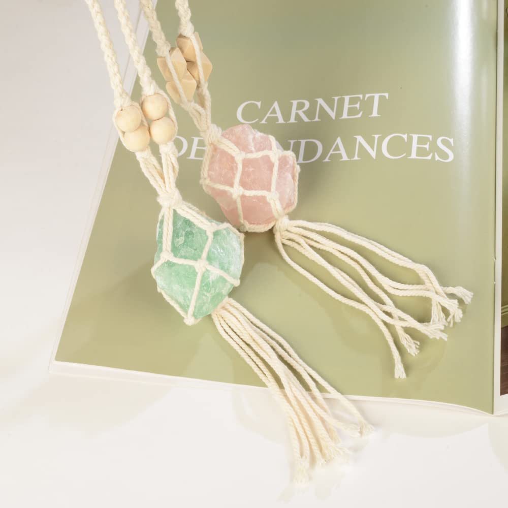 2PCS Healing Crystals Feng Shui Hanging Ornament Car Ornament Meditation Hanging Ornament Window Ornament for Home Decor (Fluorite+Rose Quartz)