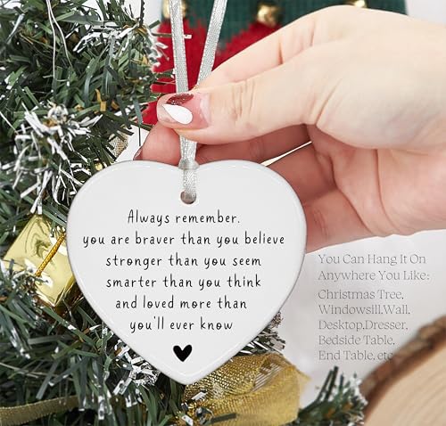 Inspirational Quotes Gifts-Funny Affirmations Reminder Present-Positive Motivational,Encouragement Present,Always Remember You are Braver Ceramic Heart Shaped Ornament
