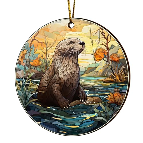 2D Flat All Over Printed, Otter Ornaments, Christmas Tree Ornaments, 2 Sides 3.5" Wood Ornament, Gift for Otter Lover, Christmas Decor (Ephg-52651002)
