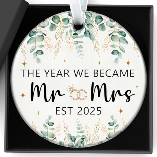 Wedding Gifts Engagement Gifts for Couples 2025 Bridal Shower Gift Mr and Mrs First Christmas Married Ornament 2025 Just Married Gift for Newlywed Couple Bride Her Women Friends(4)