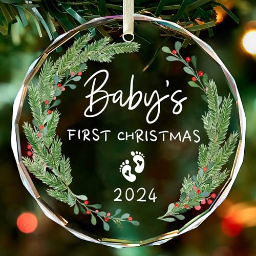 Baby's First Christmas Ornament 2024,Babys First Christmas Ornament for Girl,Boy,Glass Babies First Christmas Ornaments with Box
