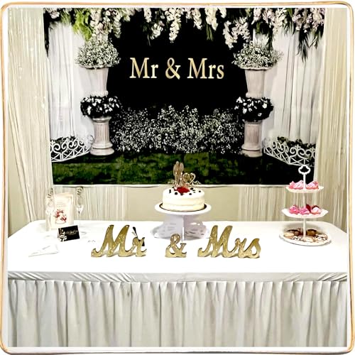 Mr and Mrs Tabletop Wedding Decoration - Wooden Freestanding Letters for Photo Props - Golden Glitter Decor Gift for Bridal Shower Anniversary Party