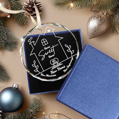 House Warming Gifts New Home, Housewarming Gifts for New Home 2025, Home Sweet Home Gift Ideas for Couple, 2025 First Christmas in New House Christmas Tree Glass Ornaments
