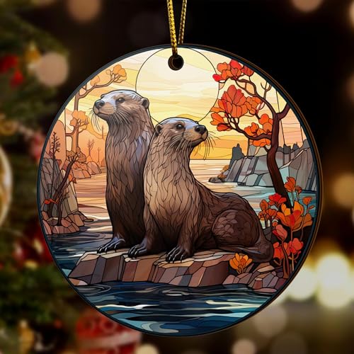 2D Flat All Over Printed, Otter Ornaments, Christmas Tree Ornaments, 2 Sides 3.5" Wood Ornament, Gift for Otter Lover, Christmas Decor (Ephg-52651009)