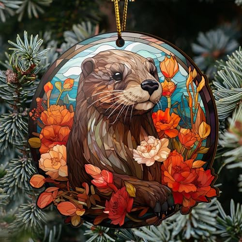 2D Flat All Over Printed, Otter Ornaments, Christmas Tree Ornaments, 2 Sides 3.5" Wood Ornament, Gift for Otter Lover, Christmas Decor (Ephg-52651007)