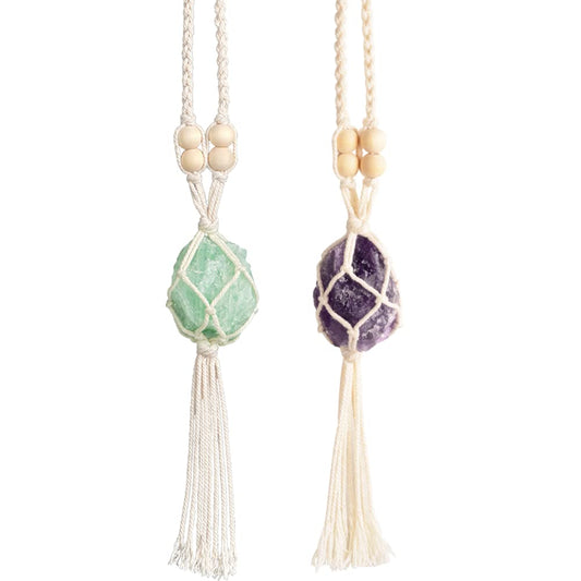 2PCS Healing Crystals Feng Shui Hanging Ornament Car Ornament Meditation Hanging Ornament Window Ornament for Home Decor (Fluorite+Amethyst)