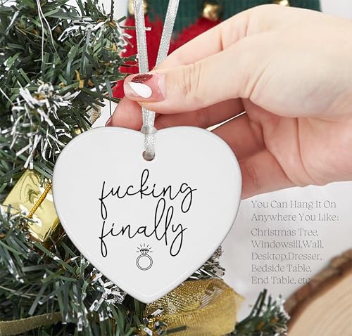 Funny Engagement Gift for Bride-Bride to Be-Newly Engaged-Bridal Shower Gifts for Her-Bachelorette Party Present for Women-Heart Shaped Ornament With Present Box-Fucking Finally