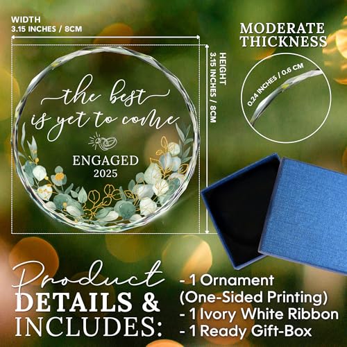 HEXMOZ Engagement Gifts for Couples - Engagement Gifts for Newly Engaged Couples, Bride to Be, Women, Fiance, Her - Just Engaged Gift, First Christmas Ornament 2025 Party Decoration - Glass Ornament