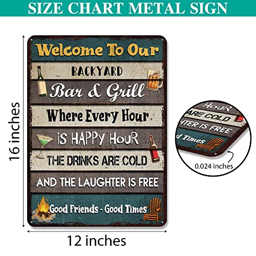 All Over Printed, Backyard Bar & Grill Rules Metal Sign 12x16 Inches, Funny Rules, Porch Decor, Outdoor Decorations