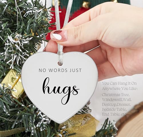 Inspirational Motivational Encouragement No Words Just Hugs - Thinking of You, Get Well Soon, Recovery, Sympathy Gift - Ceramic Heart Shaped Ornament