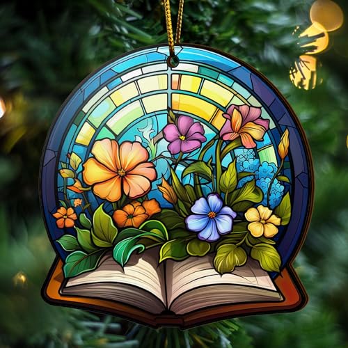 2D Flat All Over Printed, Book Ornaments, Bookshelf Christmas Ornaments, 2 Sides 3.5" Wood Ornament, Gift for Book Lover