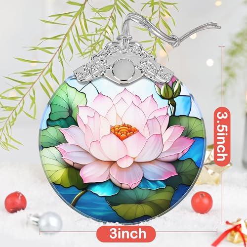 Lotus Stained Glass Ornament - Christmas Tree Decorations, Lotus Ornaments for Christmas Tree, Holiday Presents