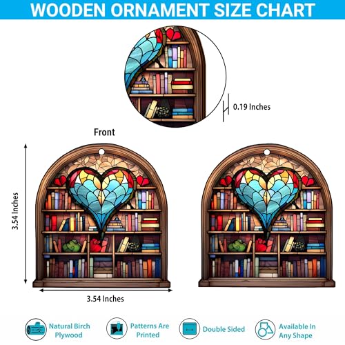 2D Flat All Over Printed, Book Ornaments, Bookshelf Christmas Ornaments, 2 Sides 3.5" Wood Ornament, Gift for Book Lover