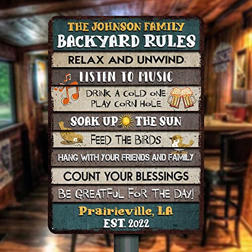All Over Printed, Backyard Rules Metal Sign 8x12", 12x18", 16x24", Backyard Sign, Porch Patio Decorations