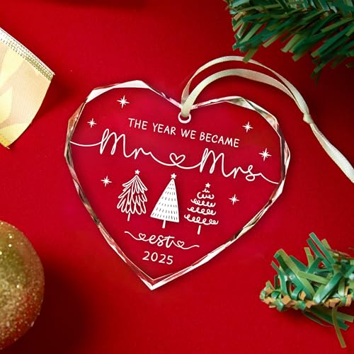 Wedding Gifts, Mr and Mrs Gifts Ornament 2025,Bridal Shower Gifts,Wedding Gifts for Couples 2025, Just Married Gift for Newlywed Couple, Bride,Crystal Glass Ornament Mr and Mrs Gifts