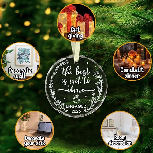 BSQUIELE Engagement Gifts for Couples 2025 - The Best is Yet to Come Glass Ornament - Gifts for Newly Engaged Couple - Happy Engagement Gifts for Bride, Groom, Him, Her - Engagement Party Decorations