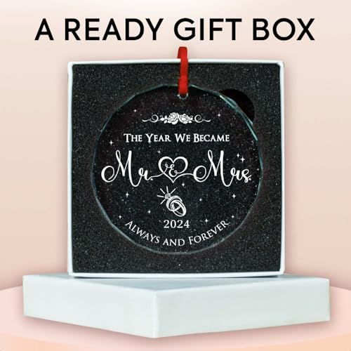 Wedding Gifts Ornament Mr and Mrs Gifts Wedding Ornament 2024 Newlywed Gifts for Couples 2024 Future Mr and Mrs Gifts Bridal Shower Gifts First Christmas Married Glass Ornament 2025, Clear
