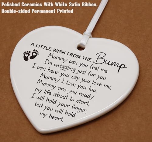 Baby Bump New Mom Present - Mama to Be Pregnancy Announcement Keepsake - Heart Shaped Sign Plaque Ceramic Ornament Christmas Decor