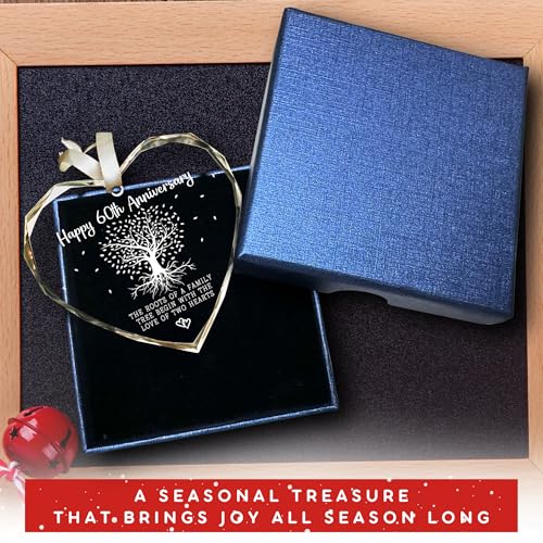 Gifts for 60th Anniversary - 60th Wedding Anniversary Ornament - 60 Wedding Anniversaries Ideas, Anniversay Married Gifts - 60 Married Gift for Grandparents, Parents, Couple - Glass Ornament