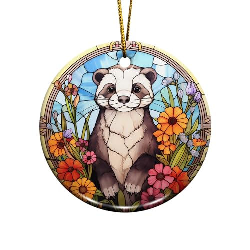2D Flat All Over Printed, Ferret Ornaments, Ferret Ceramic Ornaments, Ferret Christmas Ornaments, 2 Sides 2.9" Ceramic Ornament, Gift for Ferret Lover, Christmas Decor (EPHG-52653006)