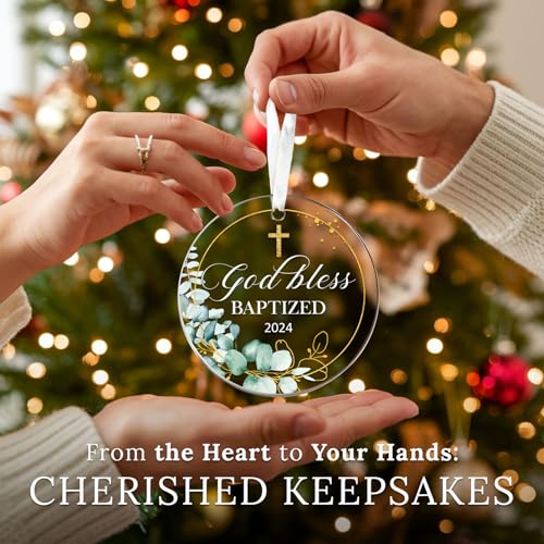 HEXMOZ Baptism Gifts - Christening Gifts for Boys Girls Kids Adults Men Women - Baby Boy, Girl Catholic Baptism Gift for Godson, Goddaughter - Cross God Bless Baptized Acrylic Christmas Ornament 2025