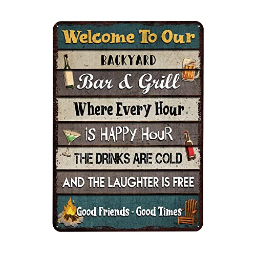 All Over Printed, Backyard Bar & Grill Rules Metal Sign 12x16 Inches, Funny Rules, Porch Decor, Outdoor Decorations