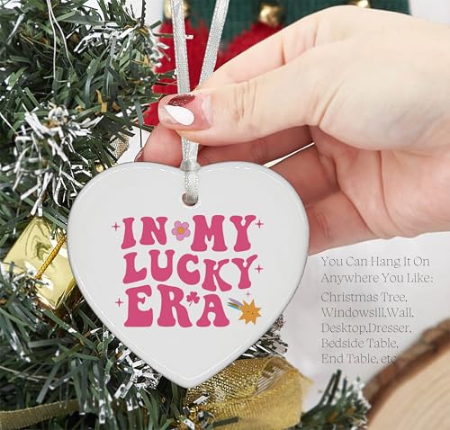 Lucky Gifts,Shamrock,Lucky Era,in My Lucky Era,Pride Shamrock,St Patricks Day Present,Lucky Charm,Birthday Ceramic Heart Shaped Ornament