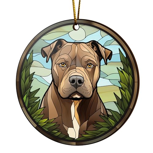 2D Flat All Over Printed, Pitbull Ornaments, Pet Lover Ornaments, 2 Sides 3.5" Wood Ornament, Gift for Pitbull Lover, Christmas Decor (Ephg-52487002)