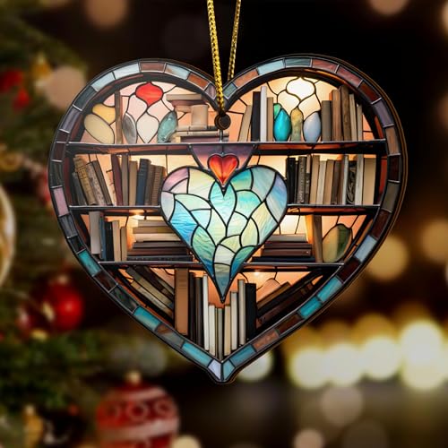 2D Flat All Over Printed, Book Ornaments, Bookshelf Christmas Ornaments, 2 Sides 3.5" Wood Ornament, Gift for Book Lover