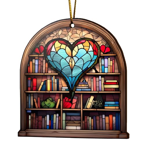 2D Flat All Over Printed, Book Ornaments, Bookshelf Christmas Ornaments, 2 Sides 3.5" Wood Ornament, Gift for Book Lover