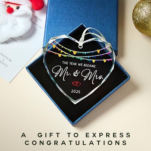Wedding Gifts, Mr and Mrs Gifts Ornament 2025,Bridal Shower Gifts,Wedding Gifts for Couples 2025, Just Married Gift for Newlywed Couple, Bride,Crystal Glass Ornament Mr and Mrs Gifts