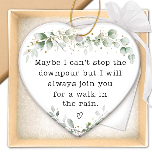 ZAGKOO Maybe I Can't Stop The Downpour Heart Ornament, Sentimental Ceramic Friendship Hanging Plaque Gift for Bestie Women Friends Sister, Long Distance Support Gift, Home Wall Door Car Hanging Decor