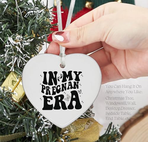 Funny Pregnancy Announcement Present,Expecting Mom,New Mom Present,First Time Mama to Be, Ceramic Heart Shaped Ornament-in My Pregnant Era