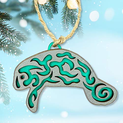Manatee Ornament - Hand Crafted Wood Manatee Christmas Ornament
